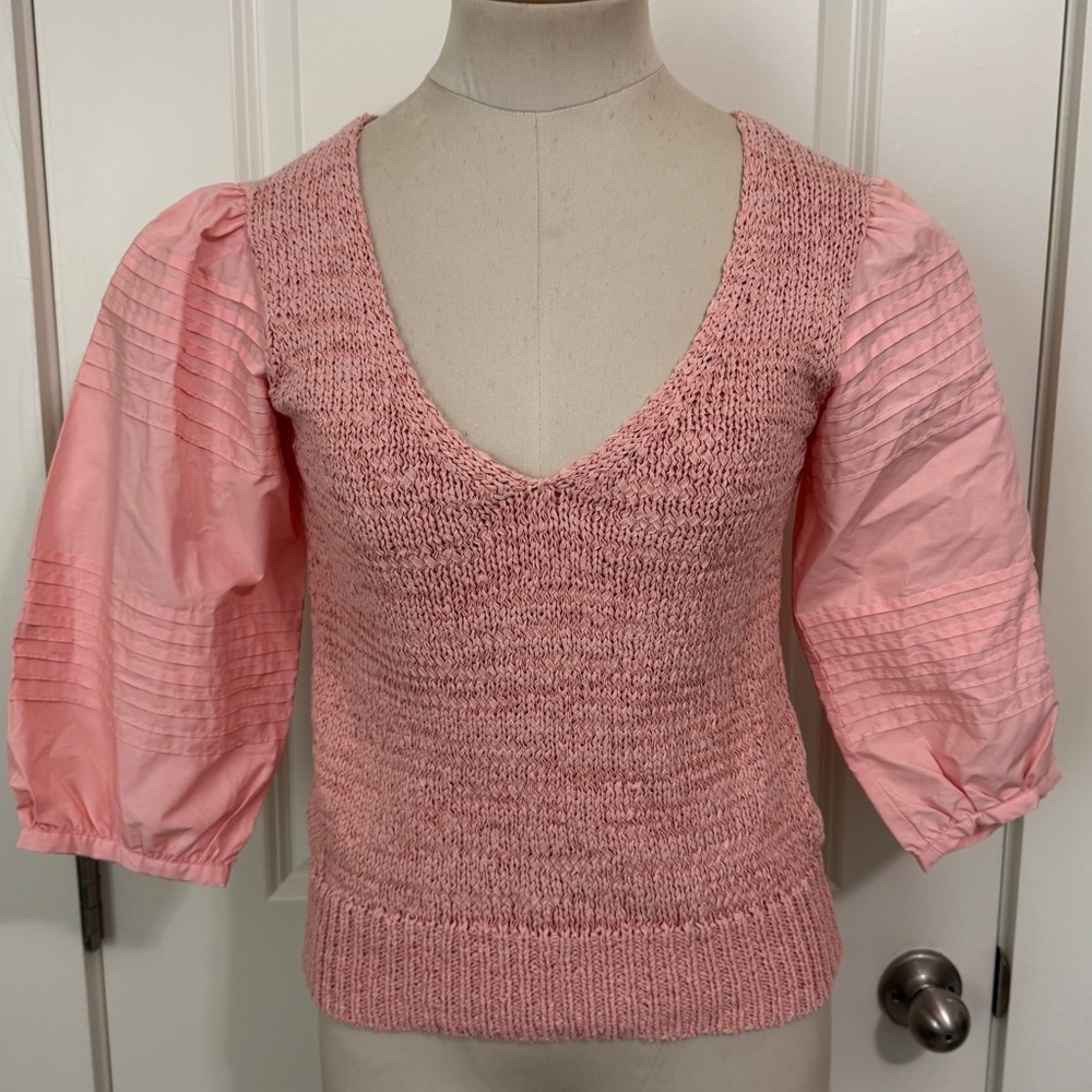Rebecca Taylor La Vie XS Pink Poplin Puff Sleeve Popover Top ~ Preppy Feminine